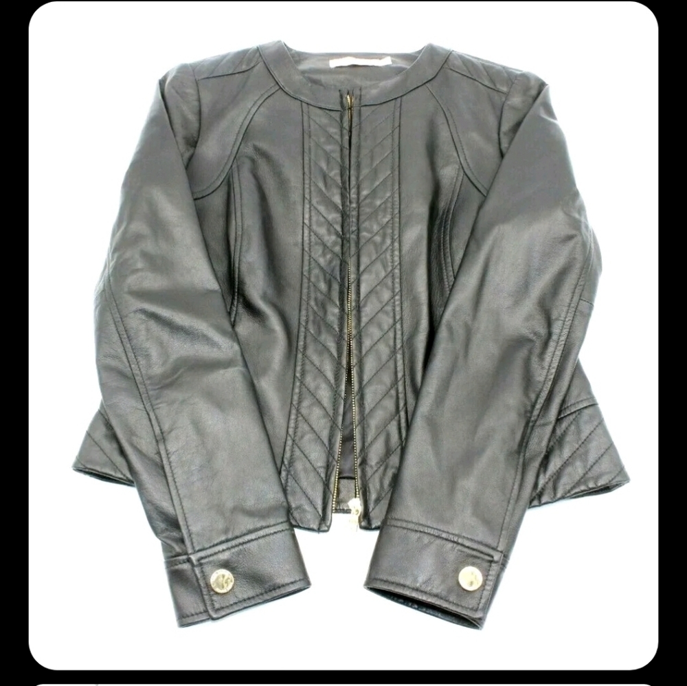 NEW TORY BURCH WOMEN'S "DAPHNE" LEATHER JACKET, SIZE 4- BLACK SHEEP LEATHER